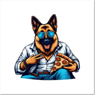 German Shepherd Dog Eating Pizza Posters and Art